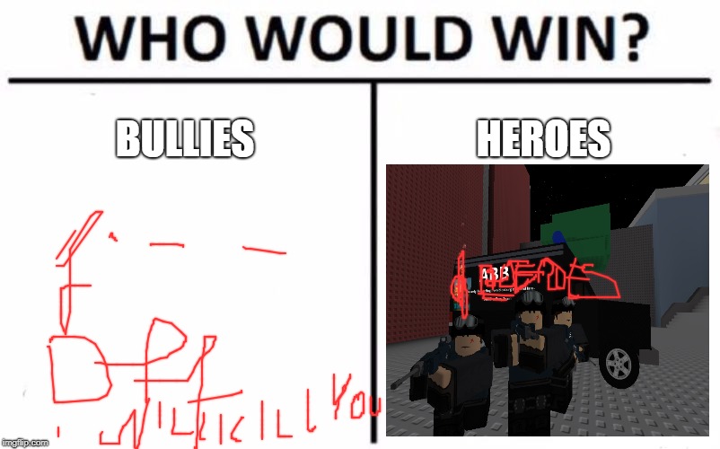 Who Would Win? Meme | BULLIES; HEROES | image tagged in memes,who would win | made w/ Imgflip meme maker