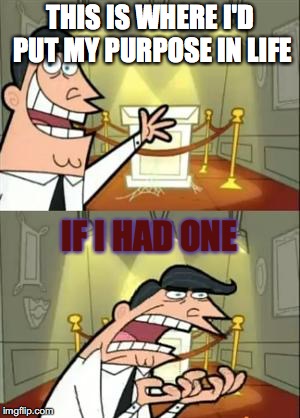 This Is Where I'd Put My Trophy If I Had One | THIS IS WHERE I'D PUT MY PURPOSE IN LIFE; IF I HAD ONE | image tagged in memes,this is where i'd put my trophy if i had one | made w/ Imgflip meme maker
