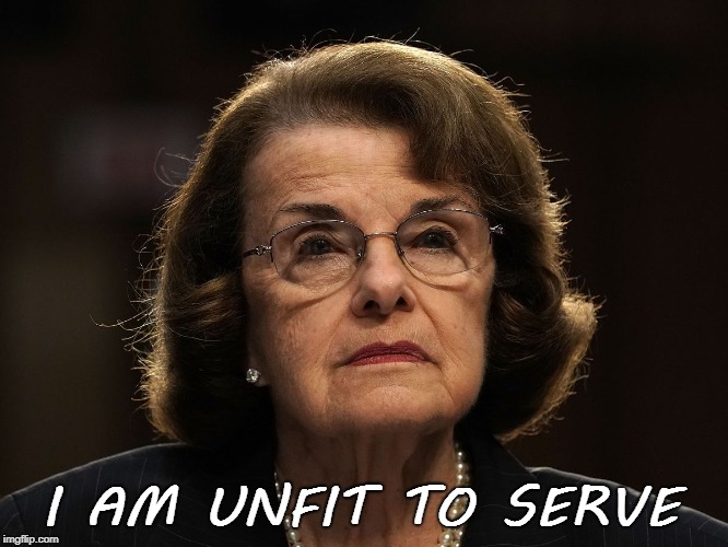 Diane Feinstein | I AM UNFIT TO SERVE | image tagged in feinstein | made w/ Imgflip meme maker