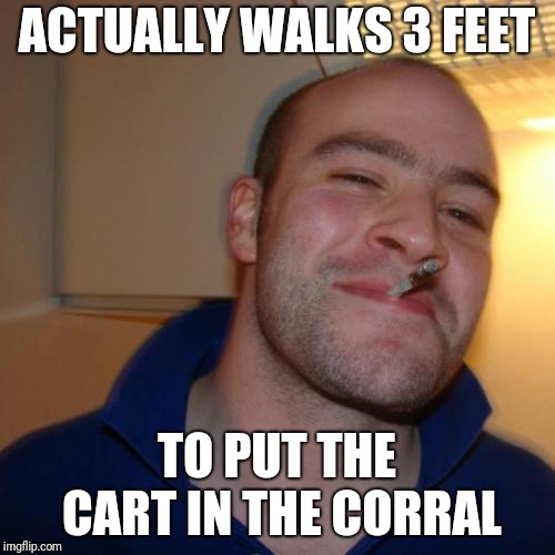 Too bad I can't say the same for the jackhole that blocked the parking spot NEXT TO the corral! | ACTUALLY WALKS 3 FEET; TO PUT THE CART IN THE CORRAL | image tagged in memes,good guy greg | made w/ Imgflip meme maker