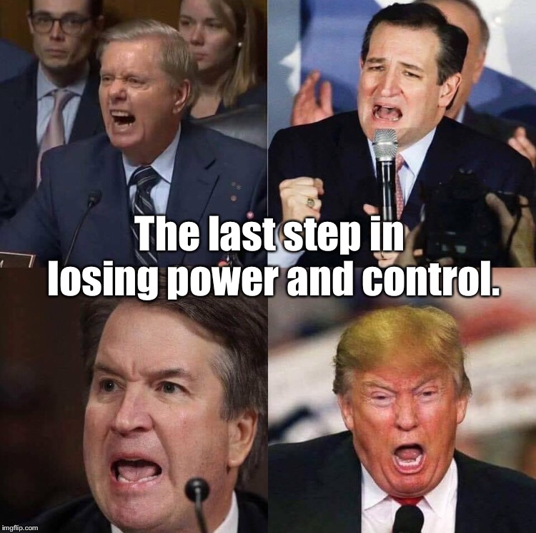 The last step in losing power and control | The last step in losing power and control. | image tagged in power,control,angry white men,trump,angry,political meme | made w/ Imgflip meme maker