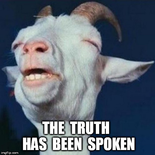 The truth has been spoken Goat | THE  TRUTH  HAS  BEEN  SPOKEN | image tagged in the truth has been spoken goat | made w/ Imgflip meme maker
