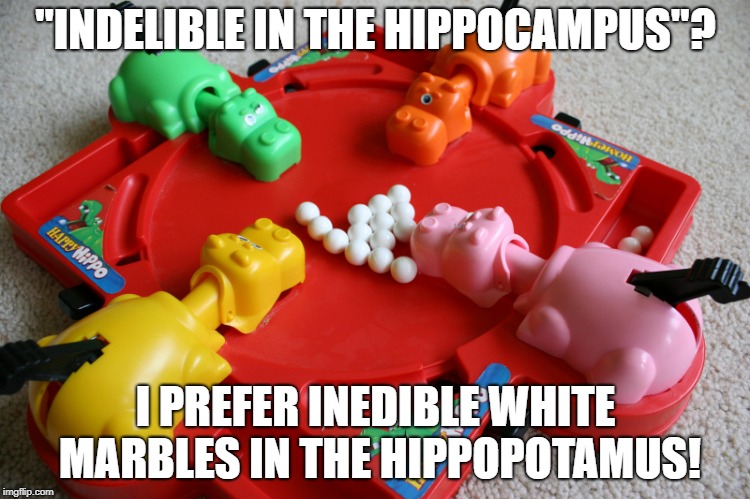 "INDELIBLE IN THE HIPPOCAMPUS"? I PREFER INEDIBLE WHITE MARBLES IN THE HIPPOPOTAMUS! | image tagged in politics | made w/ Imgflip meme maker