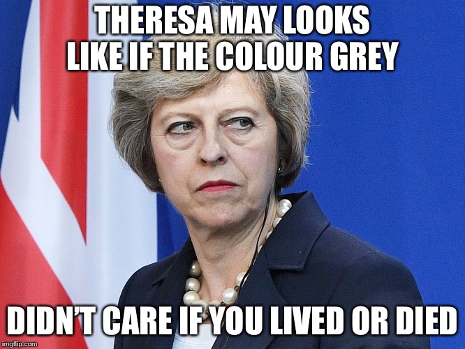 Theresa May The Controller  | THERESA MAY LOOKS LIKE IF THE COLOUR GREY; DIDN’T CARE IF YOU LIVED OR DIED | image tagged in theresa may the controller | made w/ Imgflip meme maker