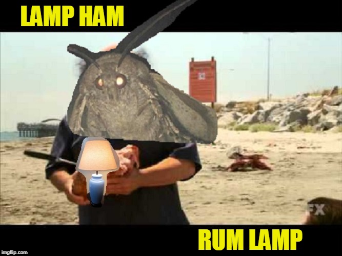 lamp ham rum lamp | LAMP HAM; RUM LAMP | image tagged in it's always sunny in philidelphia,moths,moth,lamp,i love lamp | made w/ Imgflip meme maker