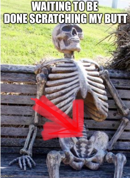 WAITING TO BE DONE SCRATCHING MY BUTT | image tagged in waiting skeleton,butt,scratch | made w/ Imgflip meme maker