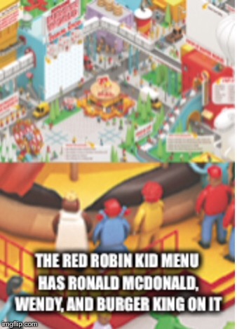Red Robin kid menu | image tagged in ronald mcdonald,wendy's,burger king | made w/ Imgflip meme maker