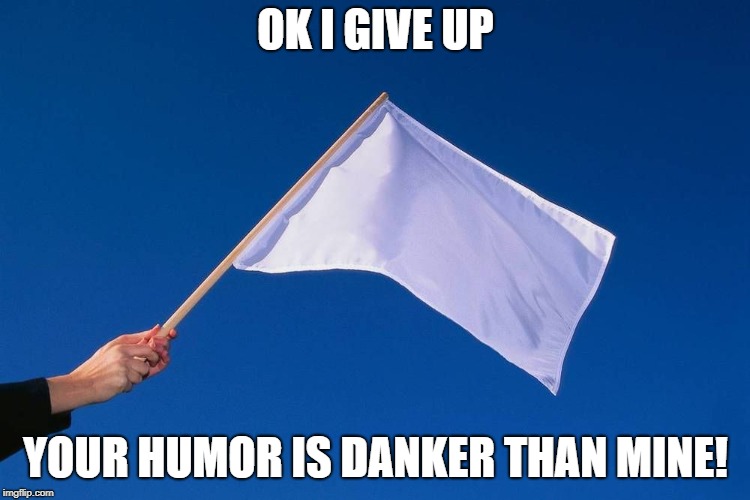 White flag | OK I GIVE UP YOUR HUMOR IS DANKER THAN MINE! | image tagged in white flag | made w/ Imgflip meme maker