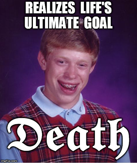 Bad Luck Brian | REALIZES  LIFE'S  ULTIMATE  GOAL; 𝕯𝖊𝖆𝖙𝖍 | image tagged in memes,bad luck brian | made w/ Imgflip meme maker