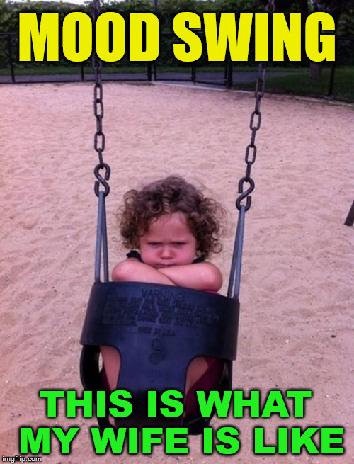 Seems to happen monthly around the same date .... weird. | MOOD SWING; THIS IS WHAT MY WIFE IS LIKE | image tagged in memes,pms,funny,moody,wife,marriage | made w/ Imgflip meme maker