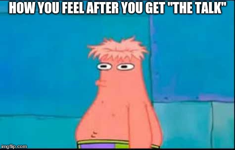 Patrick Star | HOW YOU FEEL AFTER YOU GET "THE TALK" | image tagged in spongebob | made w/ Imgflip meme maker