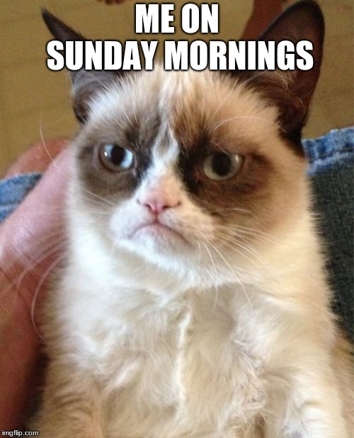 Grumpy Cat Meme | ME ON SUNDAY MORNINGS | image tagged in memes,grumpy cat | made w/ Imgflip meme maker