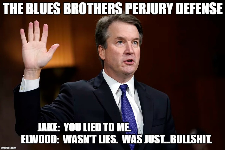 Kavanaugh perjury | THE BLUES BROTHERS PERJURY DEFENSE; JAKE:  YOU LIED TO ME.




























   
ELWOOD:  WASN'T LIES.  WAS JUST...BULLSHIT. | image tagged in kavperj,sctnominee | made w/ Imgflip meme maker