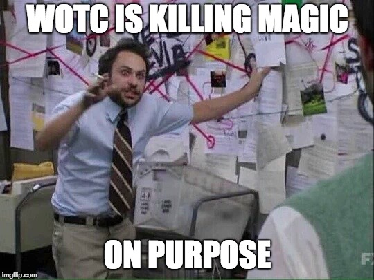 Pepe Silvia | WOTC IS KILLING MAGIC; ON PURPOSE | image tagged in pepe silvia | made w/ Imgflip meme maker