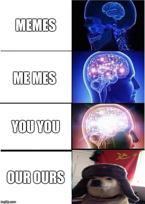 Expanding Brain | MEMES; ME MES; YOU YOU; OUR OURS | image tagged in memes,expanding brain | made w/ Imgflip meme maker