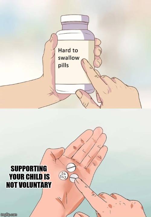 Hard To Swallow Pills Meme | SUPPORTING YOUR CHILD IS NOT VOLUNTARY | image tagged in memes,hard to swallow pills | made w/ Imgflip meme maker