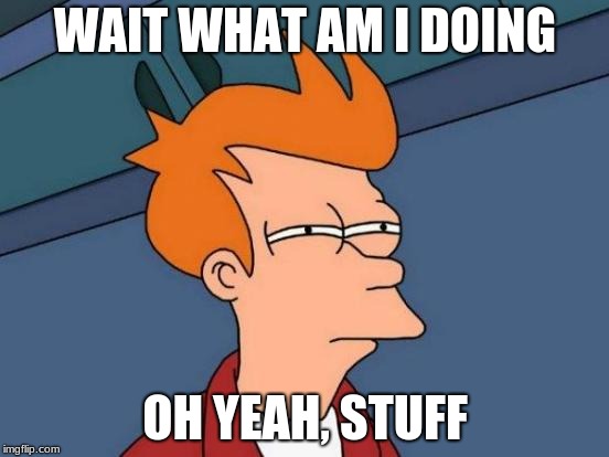 Futurama Fry | WAIT WHAT AM I DOING; OH YEAH, STUFF | image tagged in memes,futurama fry | made w/ Imgflip meme maker