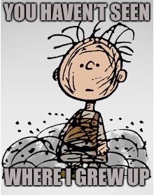 Pig Pen | YOU HAVEN’T SEEN WHERE I GREW UP | image tagged in pig pen | made w/ Imgflip meme maker