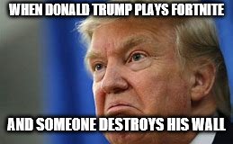 This is a trump meme | WHEN DONALD TRUMP PLAYS FORTNITE; AND SOMEONE DESTROYS HIS WALL | image tagged in maga,fortnite,donald trump | made w/ Imgflip meme maker