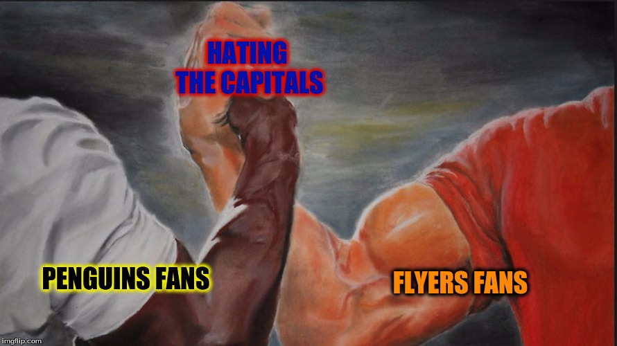 Black White Arms | HATING THE CAPITALS; PENGUINS FANS; FLYERS FANS | image tagged in black white arms | made w/ Imgflip meme maker