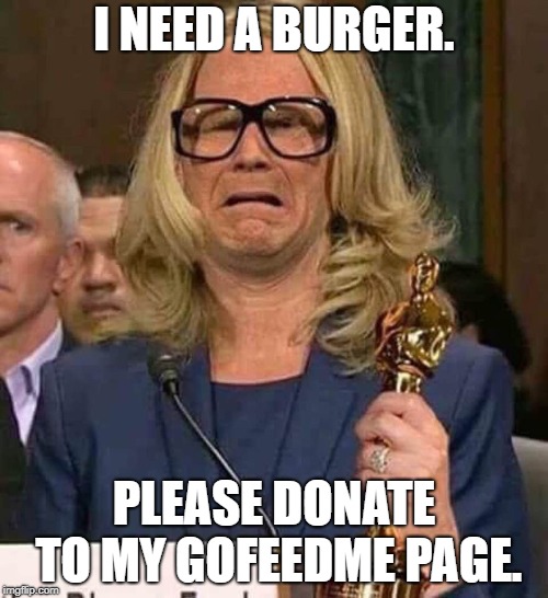 #BELIEVEWOMEN | I NEED A BURGER. PLEASE DONATE TO MY GOFEEDME PAGE. | image tagged in believewomen | made w/ Imgflip meme maker