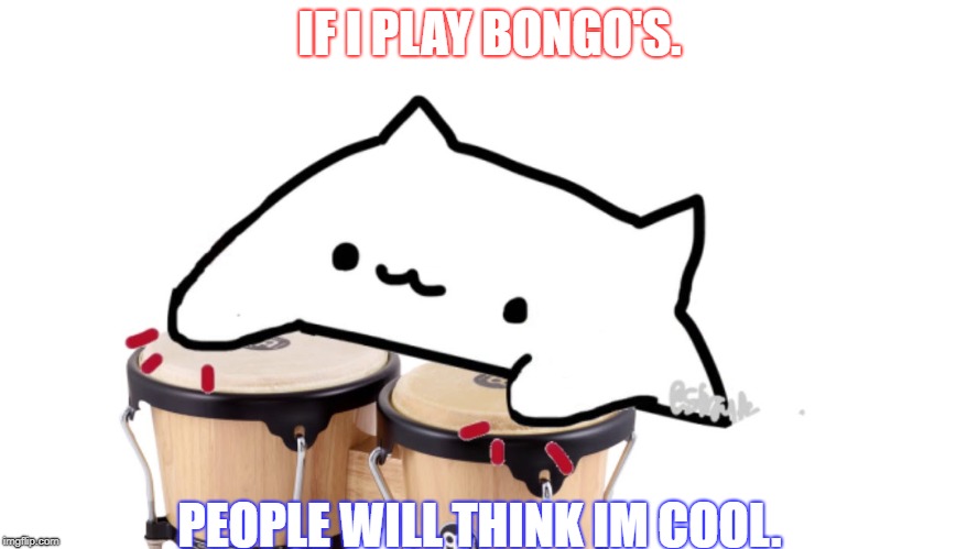 Bongo Cat | IF I PLAY BONGO'S. PEOPLE WILL THINK IM COOL. | image tagged in bongo cat | made w/ Imgflip meme maker