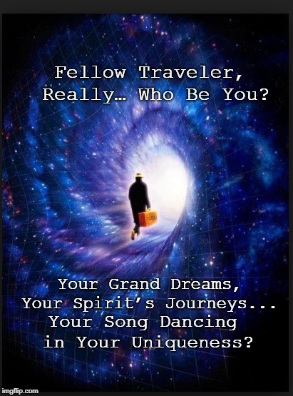 Fellow Traveler, Really… Who Be You? Your Grand Dreams, Your Spirit’s Journeys... Your Song Dancing in Your Uniqueness? | image tagged in spirit journey matrix song dance unique dream | made w/ Imgflip meme maker