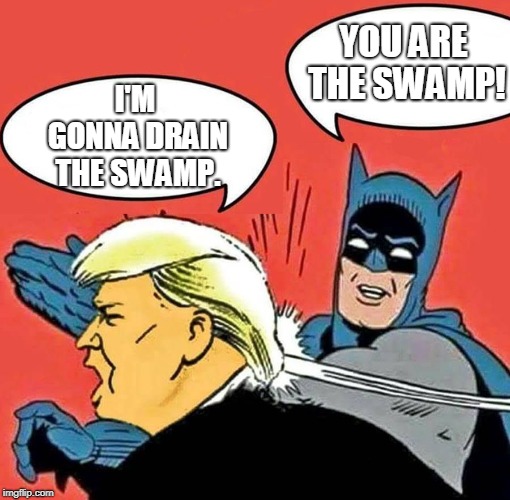 Batman Slapping Trump | YOU ARE THE SWAMP! I'M GONNA DRAIN THE SWAMP. | image tagged in batman slapping trump | made w/ Imgflip meme maker