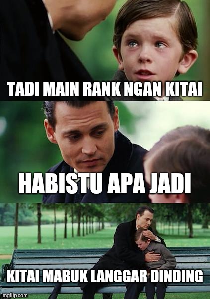 Finding Neverland Meme | TADI MAIN RANK NGAN KITAI; HABISTU APA JADI; KITAI MABUK LANGGAR DINDING | image tagged in memes,finding neverland | made w/ Imgflip meme maker