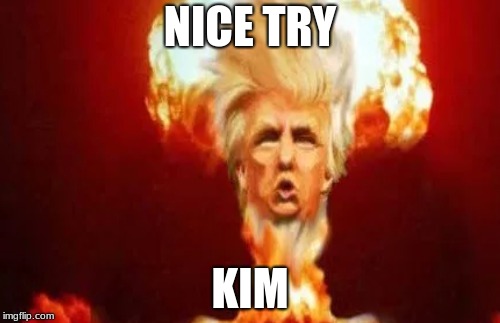 trump nuke | NICE TRY; KIM | image tagged in nuke,donald trump,democracy | made w/ Imgflip meme maker
