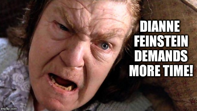 throw mama | DIANNE FEINSTEIN DEMANDS MORE TIME! | image tagged in throw mama | made w/ Imgflip meme maker