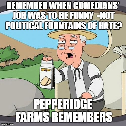 REMEMBER WHEN COMEDIANS' JOB WAS TO BE FUNNY  -NOT POLITICAL FOUNTAINS OF HATE? PEPPERIDGE FARMS REMEMBERS | made w/ Imgflip meme maker