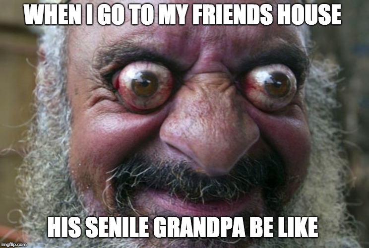 Old people | WHEN I GO TO MY FRIENDS HOUSE; HIS SENILE GRANDPA BE LIKE | image tagged in memes,funny memes,old,grandpa,nazi | made w/ Imgflip meme maker