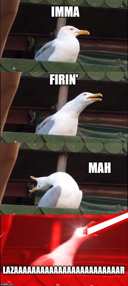Inhaling Seagull Meme | IMMA; FIRIN'; MAH; LAZAAAAAAAAAAAAAAAAAAAAAAAAR | image tagged in memes,inhaling seagull | made w/ Imgflip meme maker