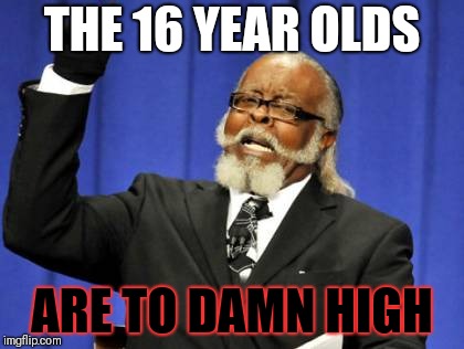 Too Damn High Meme | THE 16 YEAR OLDS; ARE TO DAMN HIGH | image tagged in memes,too damn high | made w/ Imgflip meme maker