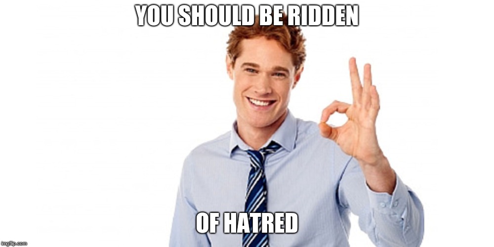 Super Nice Insult | YOU SHOULD BE RIDDEN; OF HATRED | image tagged in super nice insult | made w/ Imgflip meme maker