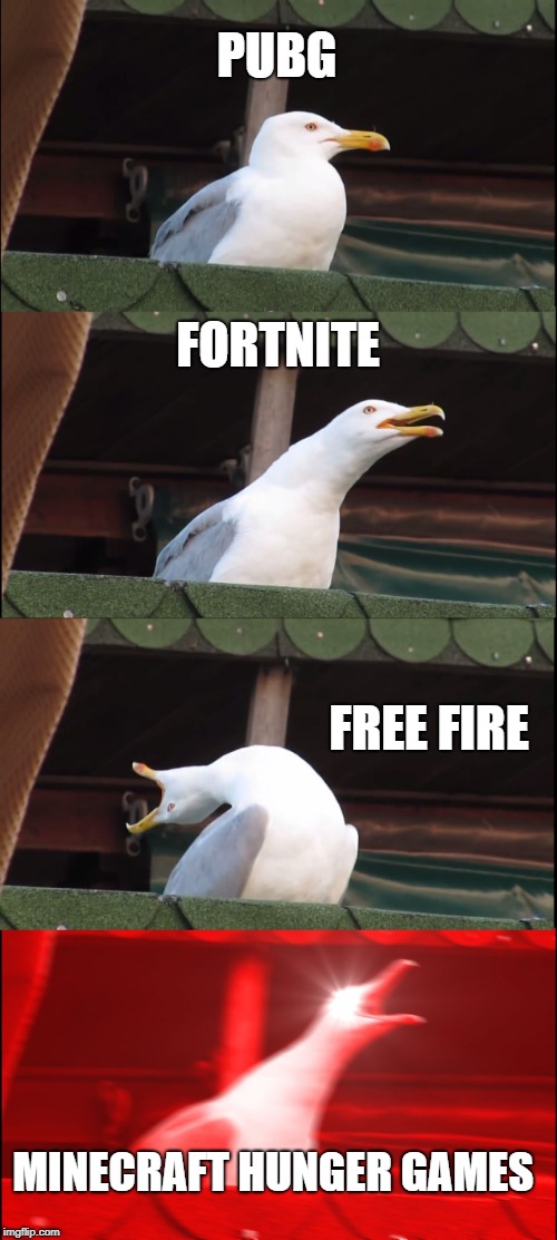 Inhaling Seagull | PUBG; FORTNITE; FREE FIRE; MINECRAFT HUNGER GAMES | image tagged in memes,inhaling seagull | made w/ Imgflip meme maker