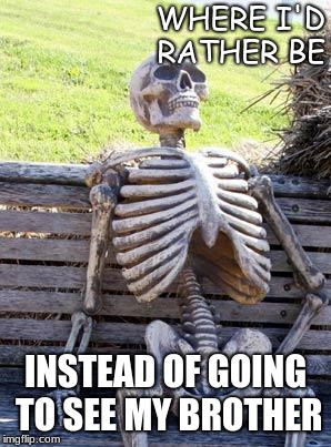 Waiting Skeleton Meme | WHERE I'D RATHER BE; INSTEAD OF GOING TO SEE MY BROTHER | image tagged in memes,waiting skeleton | made w/ Imgflip meme maker