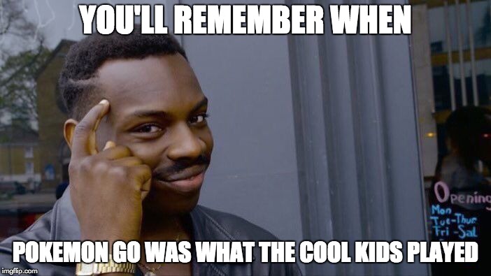 remember when... | YOU'LL REMEMBER WHEN; POKEMON GO WAS WHAT THE COOL KIDS PLAYED | image tagged in memes,roll safe think about it | made w/ Imgflip meme maker