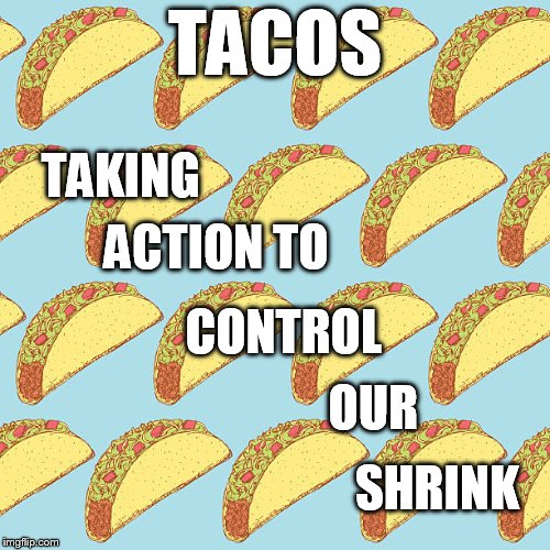 KATHERINE PARKER'S FLYING TACO BACKGROUND | TACOS; TAKING; ACTION TO; CONTROL; OUR; SHRINK | image tagged in katherine parker's flying taco background | made w/ Imgflip meme maker