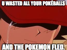sad pokemon trainer | U WASTED ALL YOUR POKÉBALLS; AND THE POKEMON FLED. | image tagged in sad pokemon trainer | made w/ Imgflip meme maker