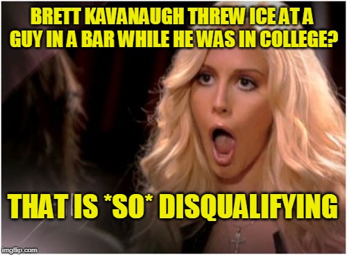 The Iceman Cometh | BRETT KAVANAUGH THREW ICE AT A GUY IN A BAR WHILE HE WAS IN COLLEGE? THAT IS *SO* DISQUALIFYING | image tagged in brett kavanaugh | made w/ Imgflip meme maker