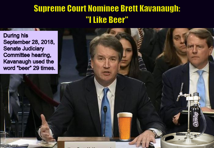 Supreme Court Nominee Brett Kavanaugh: "I Like Beer" | image tagged in brett kavanaugh,beer,kavanaugh,i like beer,memes,brett kavanaugh beer | made w/ Imgflip meme maker