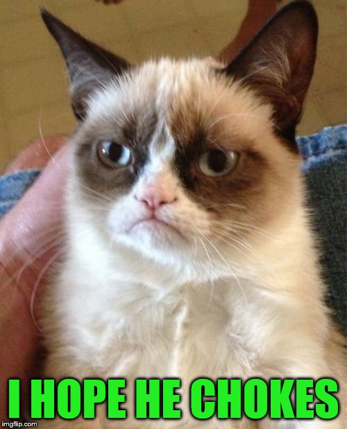 Grumpy Cat Meme | I HOPE HE CHOKES | image tagged in memes,grumpy cat | made w/ Imgflip meme maker