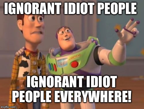 There is no such thing as logical smart people anymore I’m afraid.....;_; | IGNORANT IDIOT PEOPLE; IGNORANT IDIOT PEOPLE EVERYWHERE! | image tagged in x x everywhere | made w/ Imgflip meme maker