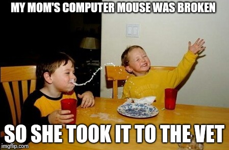 Lol | MY MOM'S COMPUTER MOUSE WAS BROKEN; SO SHE TOOK IT TO THE VET | image tagged in memes,yo mamas so fat | made w/ Imgflip meme maker