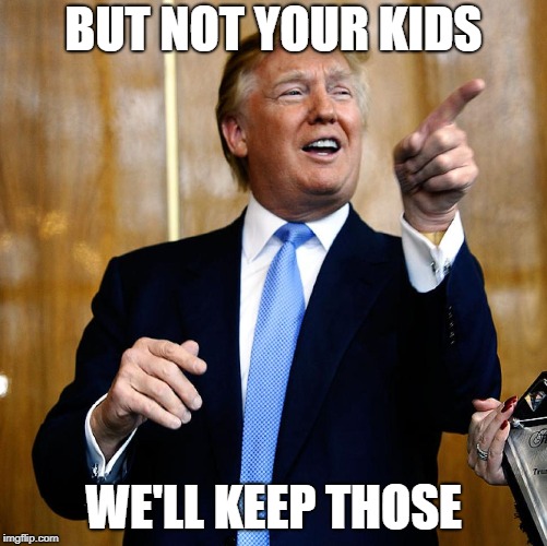 Donal Trump Birthday | BUT NOT YOUR KIDS WE'LL KEEP THOSE | image tagged in donal trump birthday | made w/ Imgflip meme maker