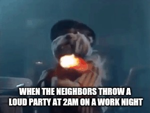 Yup | WHEN THE NEIGHBORS THROW A LOUD PARTY AT 2AM ON A WORK NIGHT | image tagged in noisy neighbors | made w/ Imgflip meme maker