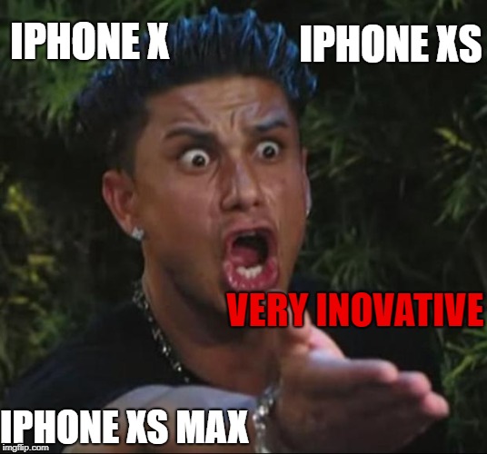 DJ Pauly D Meme | IPHONE X; IPHONE XS; VERY INOVATIVE; IPHONE XS MAX | image tagged in memes,dj pauly d | made w/ Imgflip meme maker