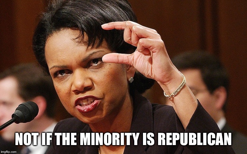Condoleezza Rice | NOT IF THE MINORITY IS REPUBLICAN | image tagged in condoleezza rice | made w/ Imgflip meme maker
